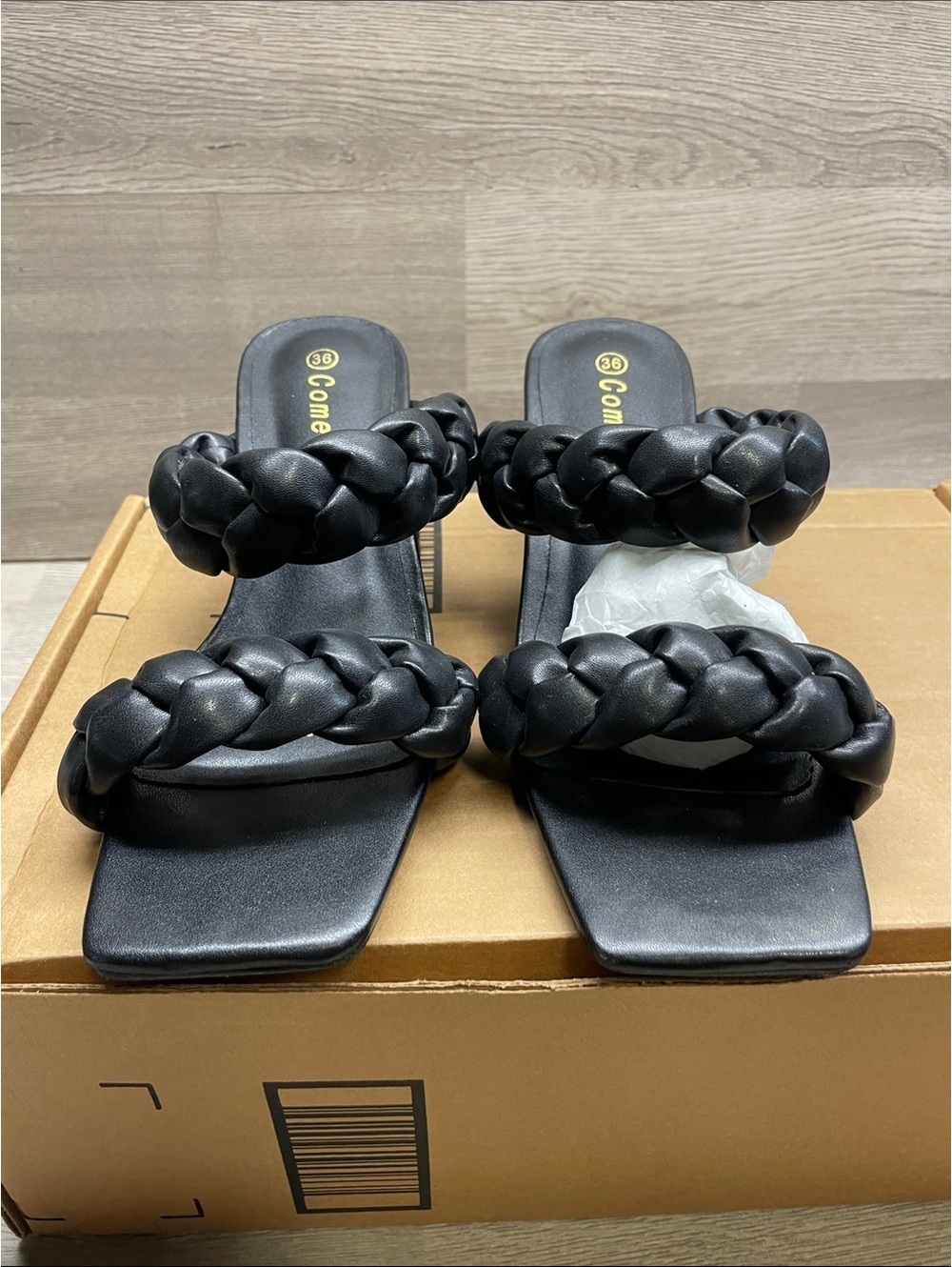 Braided Double-Strap Black Slide Mules #765